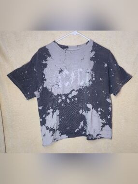 AC/DC Bleached Cropped Distressed T Shirt Size 0X 100% Cotton